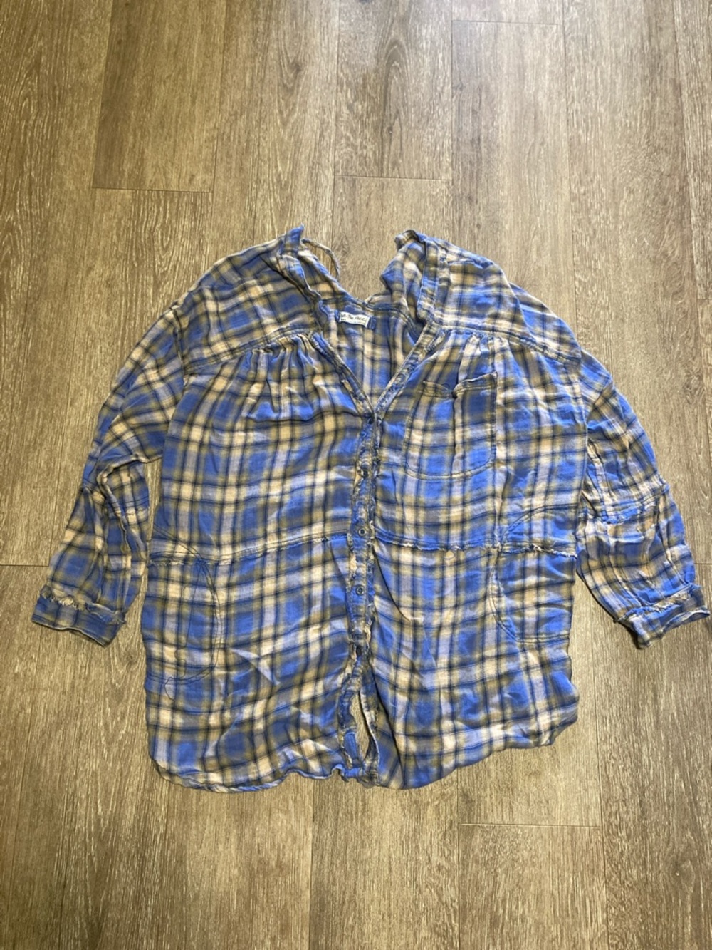 We The Free Blue and Cream Plaid Button-Down Shirt